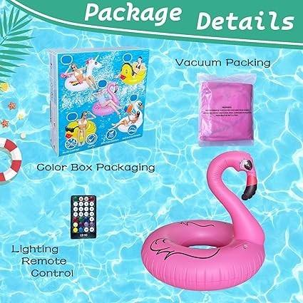 充氣火烈鳥泳池漂浮帶七彩燈光，LED 變色火烈鳥游泳巨型管環，42 英寸大型泳池海灘漂浮漂浮有趣的成人夏季泳池漂浮-細節圖6