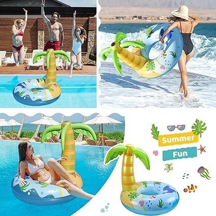 充氣棕櫚樹泳池浮球 附彩色燈 太陽能泳池浮球 約 43 公分游泳管環 沙灘泳池管 夏季泳池筏躺椅-細節圖5