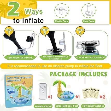 充氣棕櫚樹泳池浮球 附彩色燈 太陽能泳池浮球 約 43 公分游泳管環 沙灘泳池管 夏季泳池筏躺椅-細節圖6