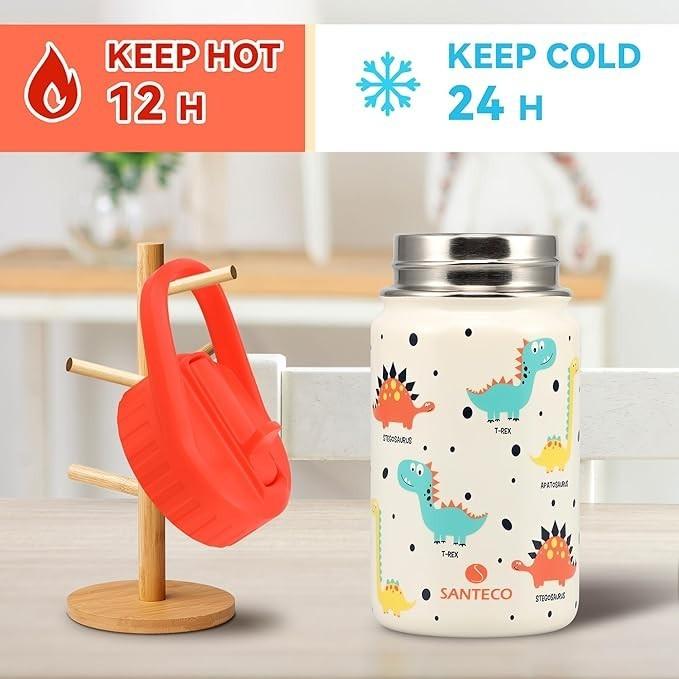 美國🇺🇸SANTECO 兒童水瓶 附吸管蓋 (約 350.2 毫升)不鏽鋼保溫水瓶 兒童防漏 可愛動物幼兒吸管杯-細節圖3