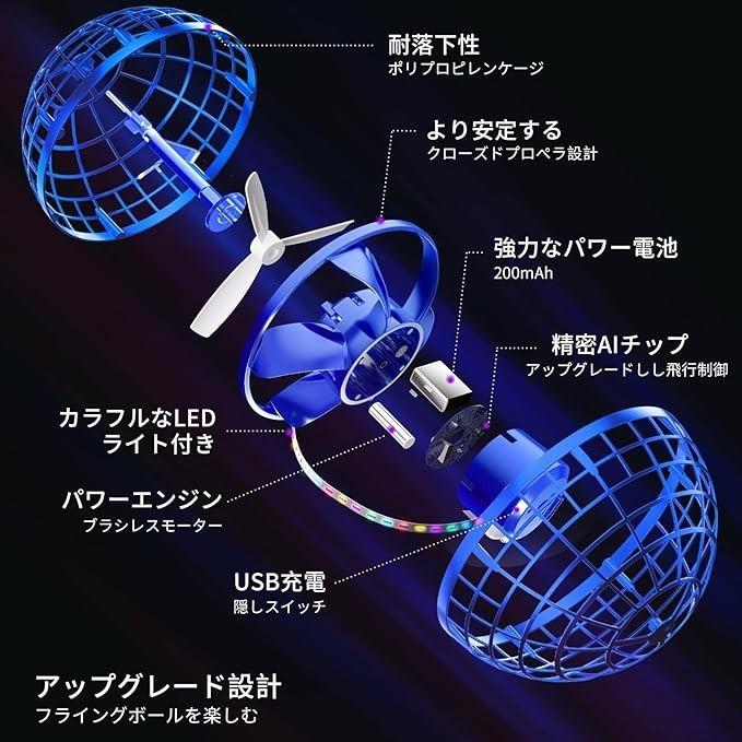 Tikduck 飛球陀螺儀飛行光球玩具旋轉器 360°  RGB 燈 USB 可充電戶外/室內迷你無人機-細節圖2