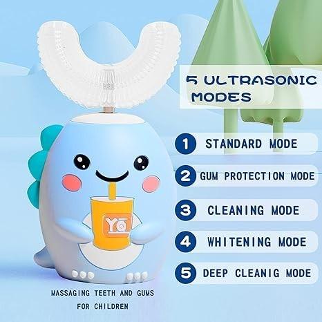 U 形電動牙刷,附 4 個刷頭、聲波牙刷兒童有 5 種模式,卡通恐龍360 度清潔(2-6 歲)-細節圖2