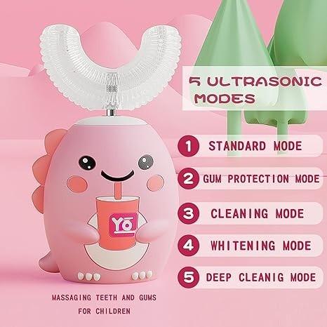 U 形電動牙刷,附 4 個刷頭、聲波牙刷兒童有 5 種模式,卡通恐龍360 度清潔(2-6 歲)-細節圖2