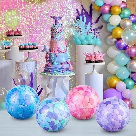 美人魚沙灘球 4 件組 充氣美人魚泳池球 大型沙灘沙球 散裝 美人魚派對裝飾 適合夏天 游泳 海灘 游泳池-細節圖5