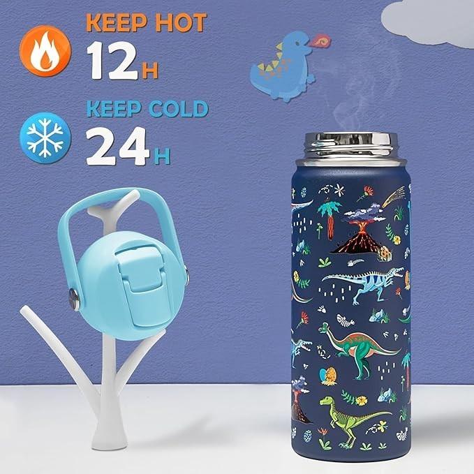 兒童保溫水瓶,附吸管蓋 - 18/8 不鏽鋼兒童杯 不含雙酚 A 旅行不倒翁 雙層真空隔熱 防漏 便攜式幼兒水瓶-細節圖3