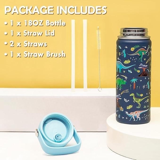 兒童保溫水瓶,附吸管蓋 - 18/8 不鏽鋼兒童杯 不含雙酚 A 旅行不倒翁 雙層真空隔熱 防漏 便攜式幼兒水瓶-細節圖4