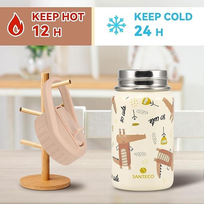 SANTECO 兒童水瓶 附吸管蓋 (約 350.2 毫升)不鏽鋼保溫水瓶 兒童防漏 可愛動物幼兒吸管杯-細節圖3