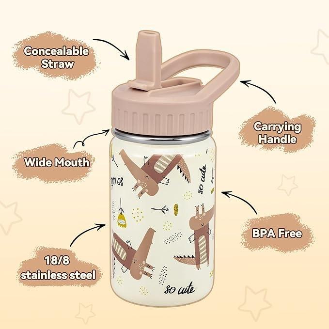 SANTECO 兒童水瓶 附吸管蓋 (約 350.2 毫升)不鏽鋼保溫水瓶 兒童防漏 可愛動物幼兒吸管杯-細節圖4