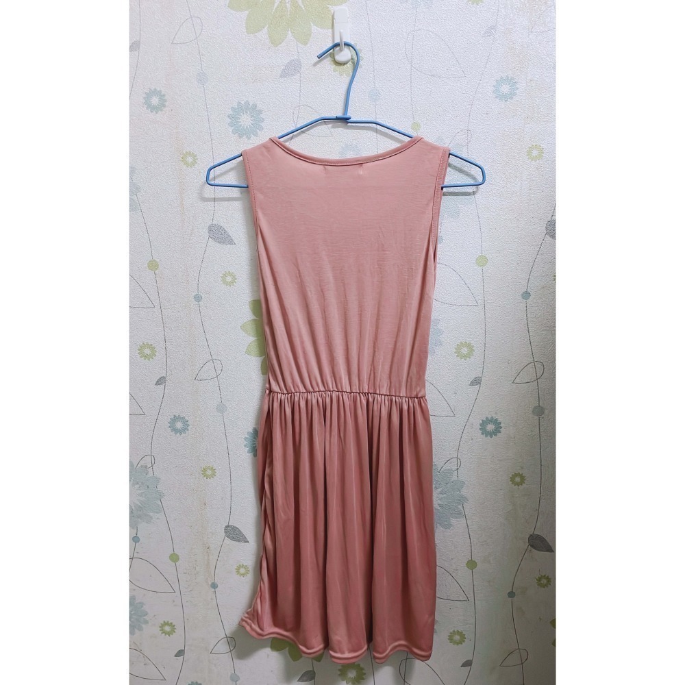 氣質粉縮腰鬆緊無袖洋裝-細節圖2