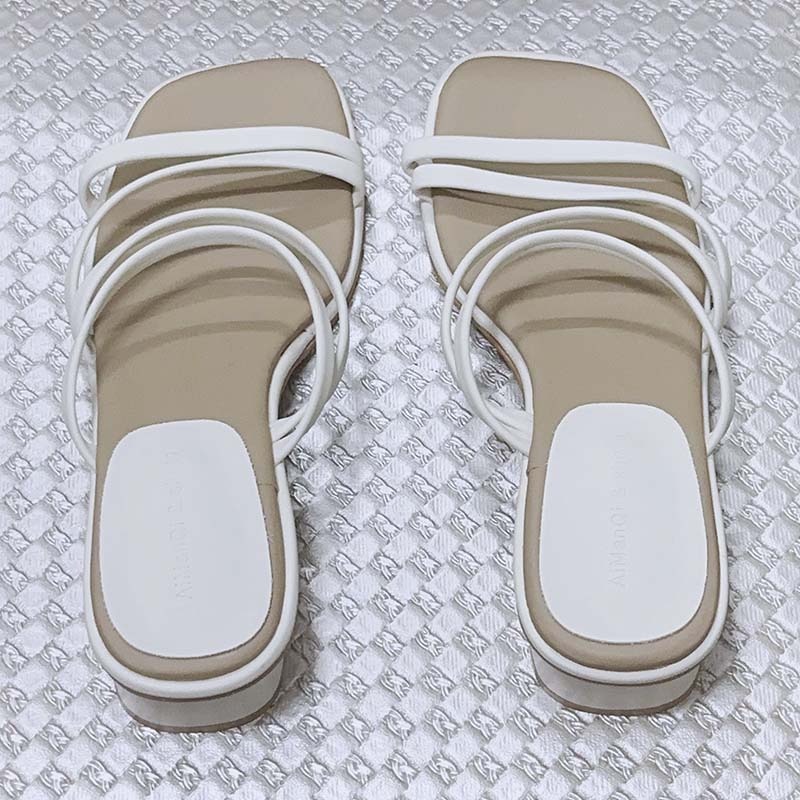 時尚簡約方頭低粗跟涼拖鞋-米色-細節圖3