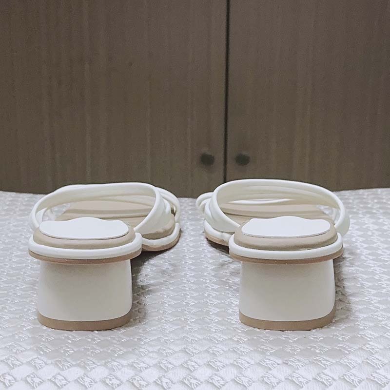 時尚簡約方頭低粗跟涼拖鞋-米色-細節圖5