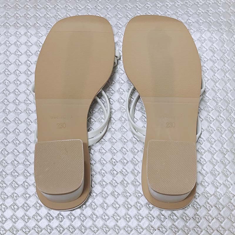 時尚簡約方頭低粗跟涼拖鞋-米色-細節圖6