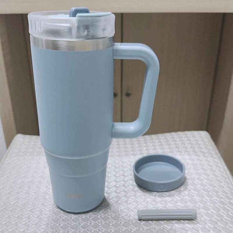 【TYESO 泰碩】304不鏽鋼保溫保冷手把冰霸杯 900ML-天空藍+贈送一個灰藍色的Oolab良杯製所杯底防刮保護套-細節圖7