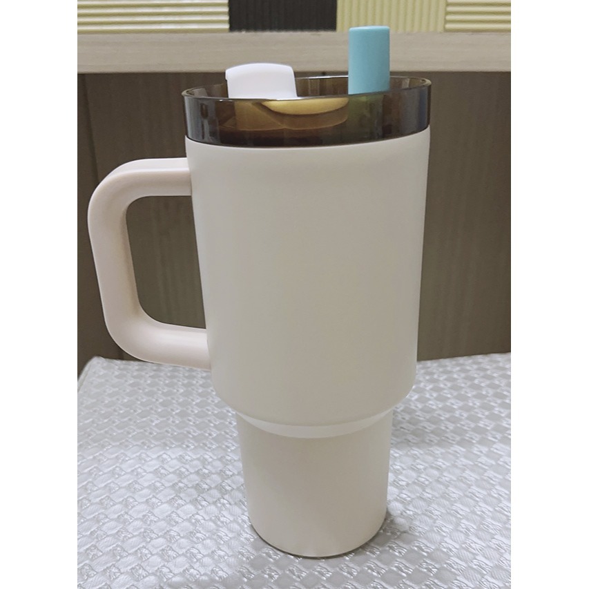 【cook power 鍋寶】真空內陶瓷珍珠粗吸管杯(把手款) 900ML-時光棕色-細節圖3