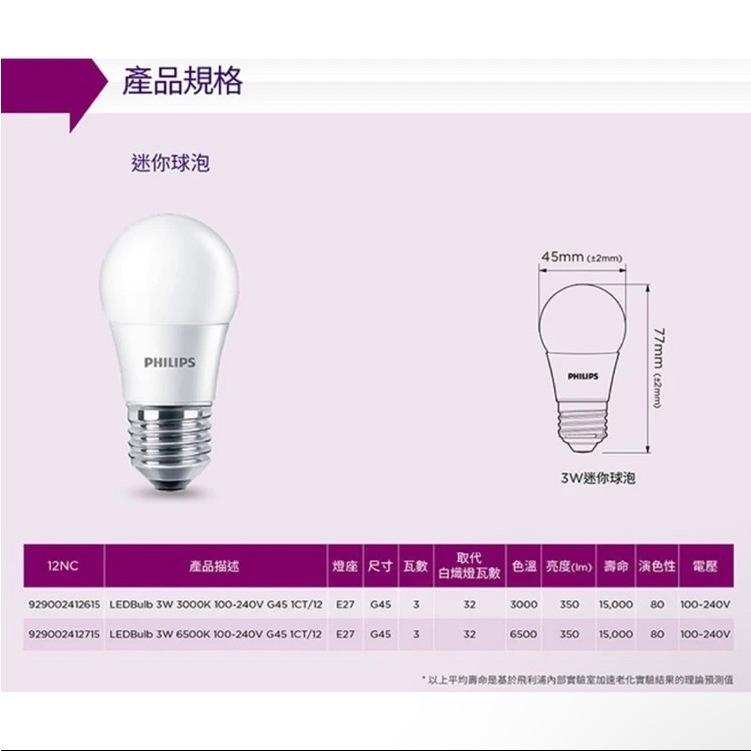 Philips  飛利浦 LED E27 3W 迷你小燈泡 純淨光 黃光 白光 全電壓-細節圖3