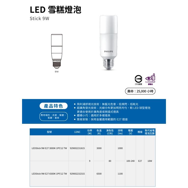 Philips 飛利浦 9W LED Stick E27 超廣角 燈泡 雪糕燈 冰棒燈 全電壓 白/黃光-細節圖2