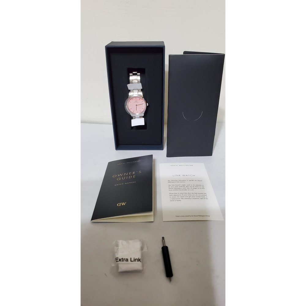 全新 DANIEL WELLINGTON ICONIC LINK極光銀腮紅粉錶 日本石英機芯 電鍍不鏽鋼 原價8490元-細節圖3