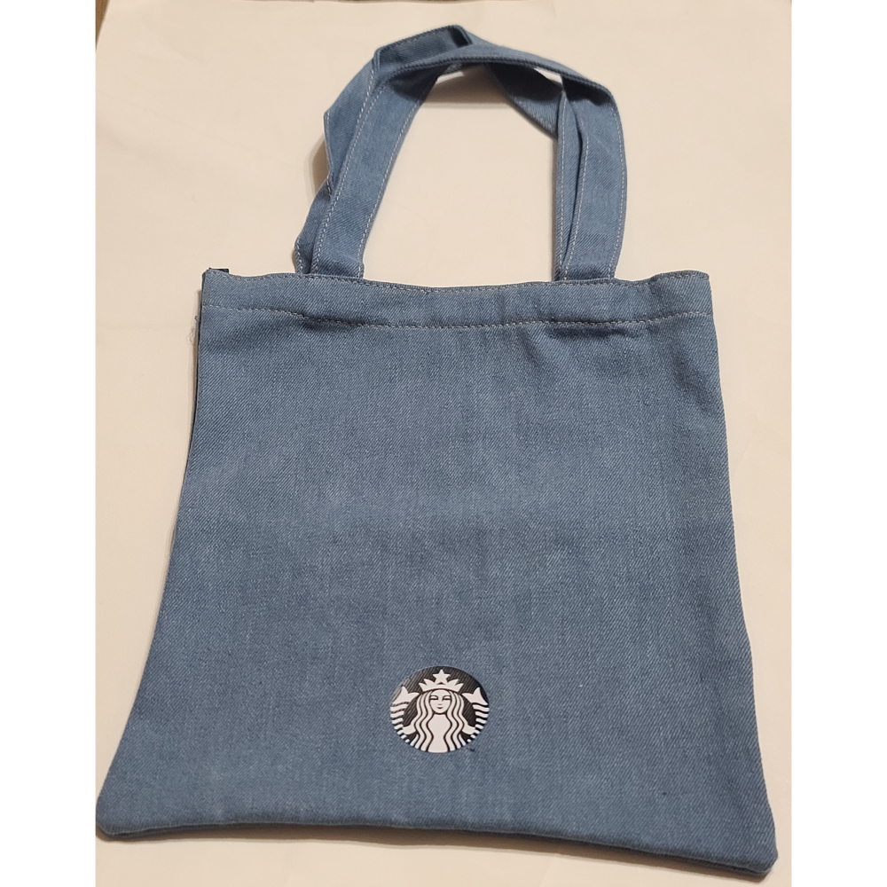 全新 星巴克  牛仔  環保購物袋    尺寸  28 X24.5 CM-細節圖2