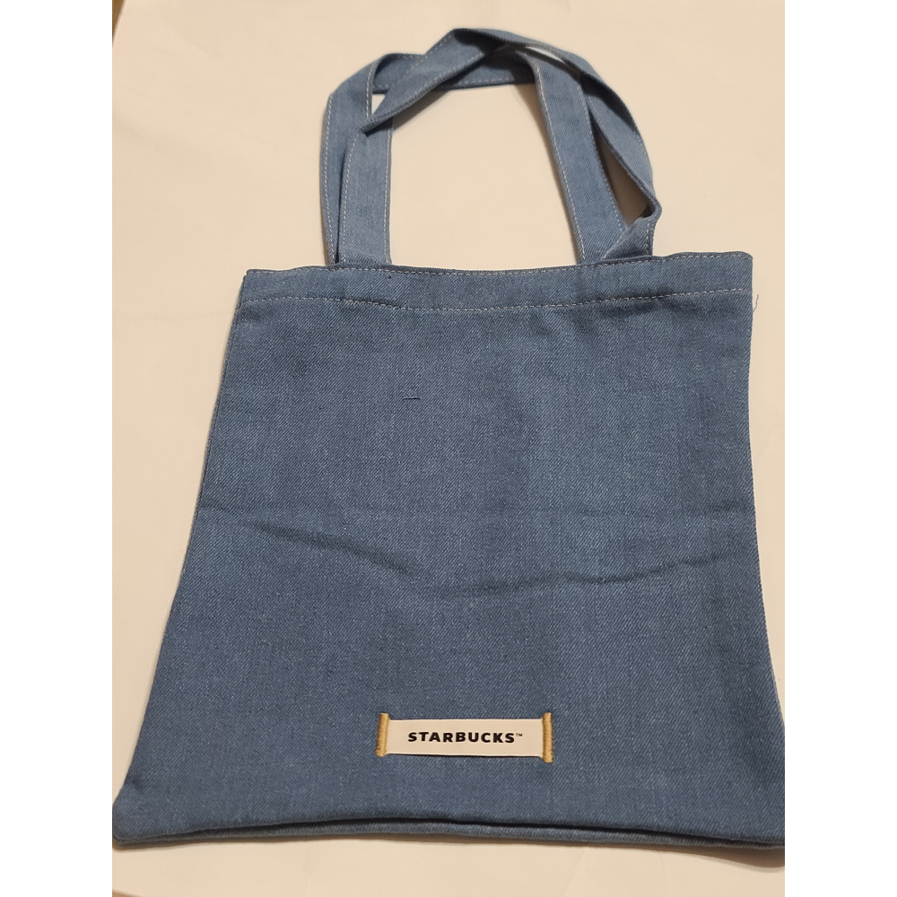 全新 星巴克  牛仔  環保購物袋    尺寸  28 X24.5 CM-細節圖3