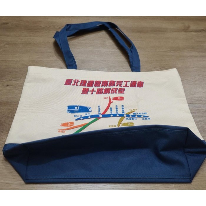 全新  台北捷運板南線完工通車  台北市政府捷運工程局  高級 拉鍊帆布購物袋  尺寸 44 X 31 X12.5 CM-細節圖3