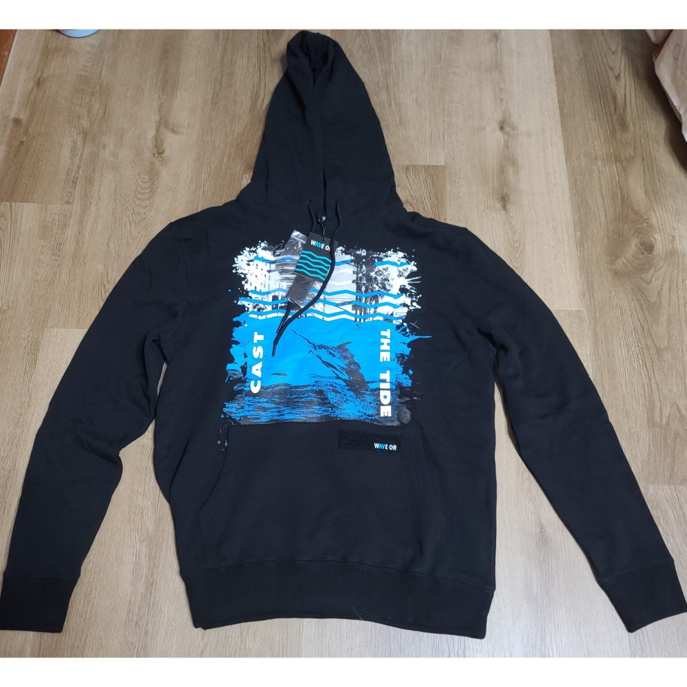 全新  WAVE OFF 厚暖  鋪棉  帽T 黑色 原價2480元  尺寸  肩 54  胸 58  長 73CM-細節圖2