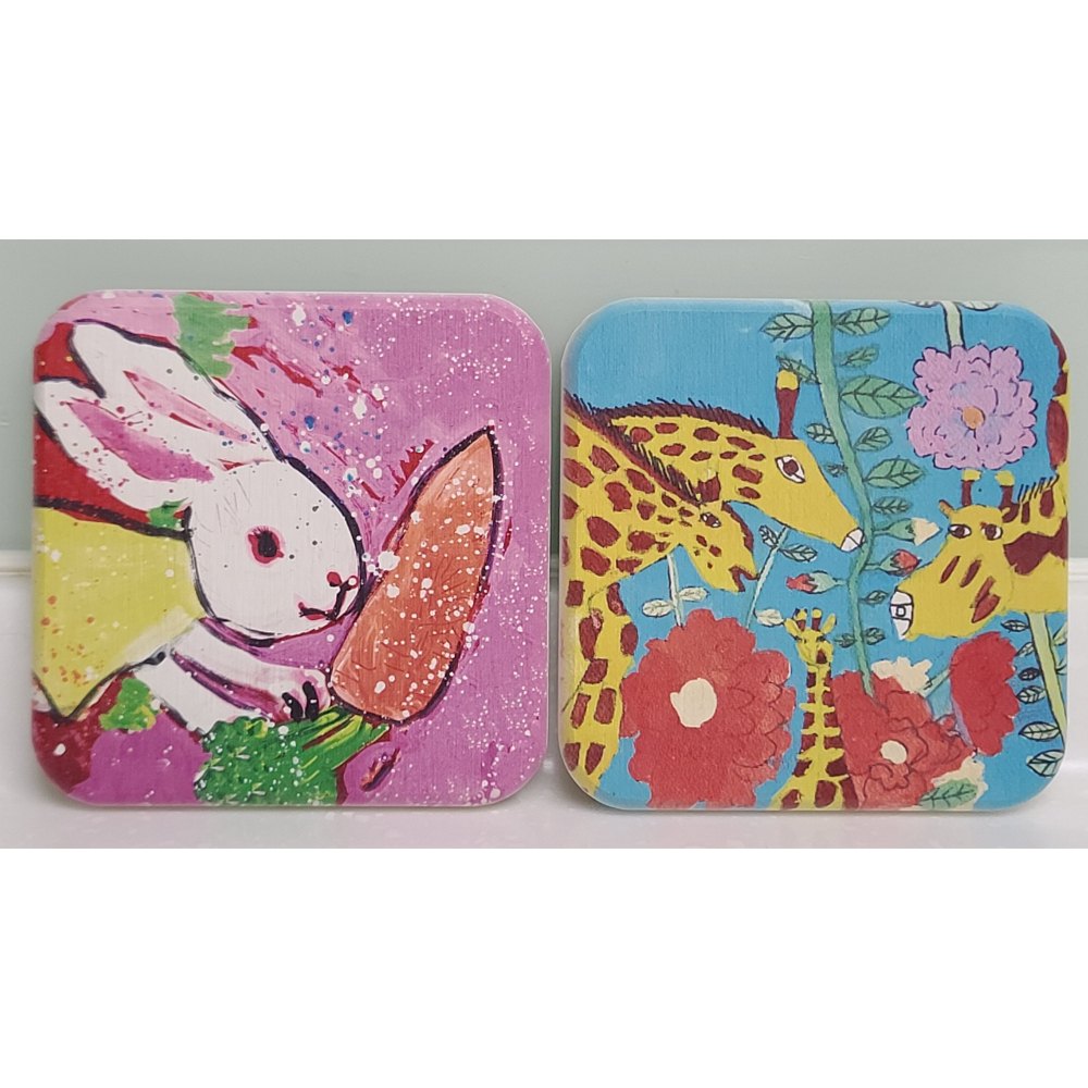 全新 憨兒手繪珪藻土杯墊(小白兔/長頸鹿) 尺寸:11.5 X11.5 ，一個90元-細節圖2