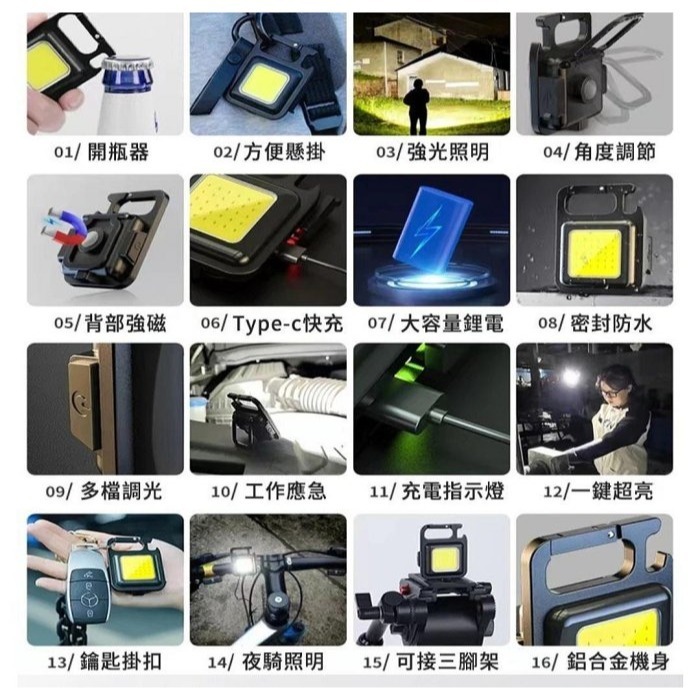 全新   多功能充電鑰匙扣燈   鑰匙扣 開瓶器 戶外燈 手電筒 Type-c充電線  鋁合金-細節圖5