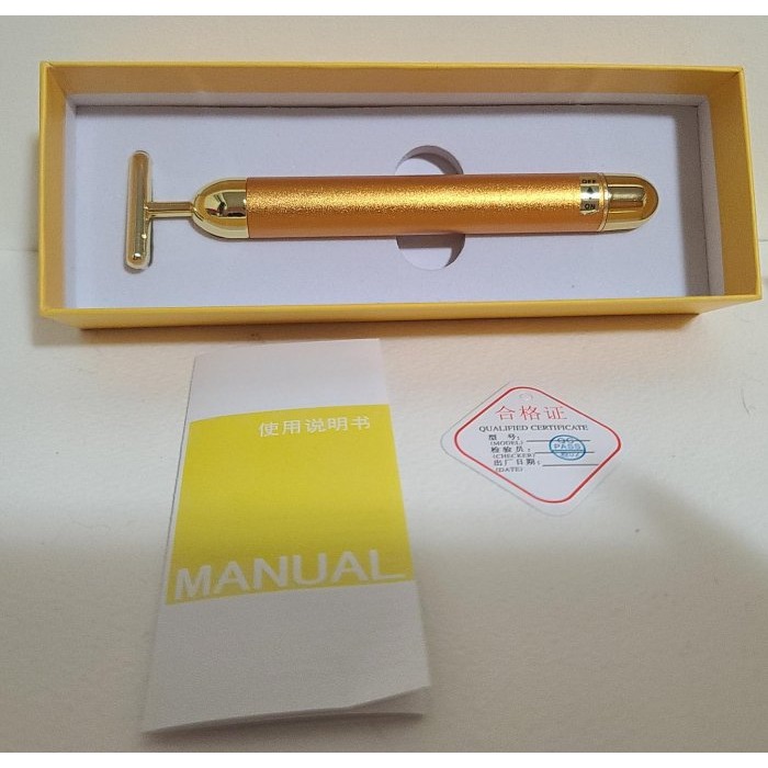 全新   Energy  Beauty  Bar 黃金T 字  導入 美肌按摩棒隨身袋  及使用說明書  長度 15CM-細節圖2