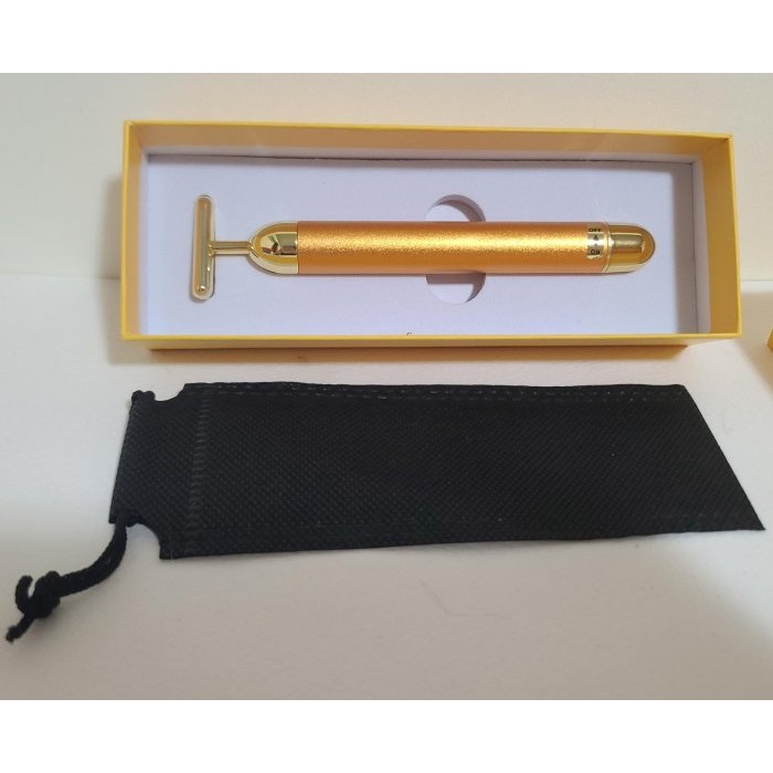 全新   Energy  Beauty  Bar 黃金T 字  導入 美肌按摩棒隨身袋  及使用說明書  長度 15CM-細節圖3