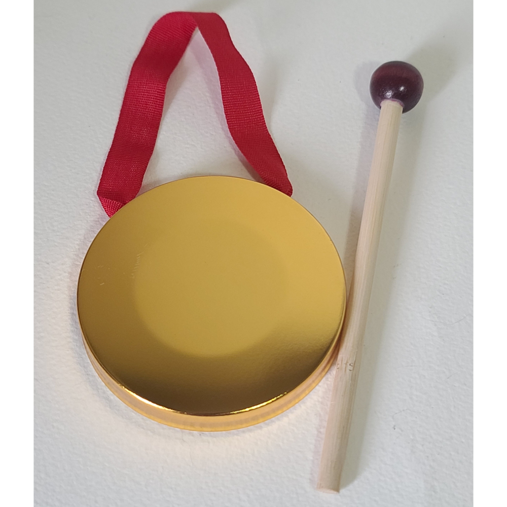 全新   敲響鑼聲   敲響銅鑼  銅鑼 + 棒子，  附 貴氣錦曩袋    尺寸16.5 X15 CM-細節圖2