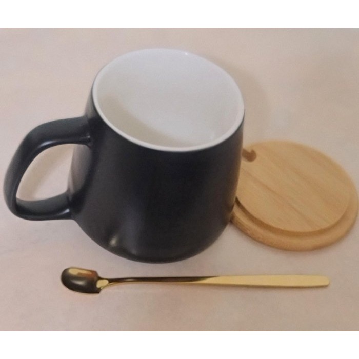 全新  Tiffany 經典藍色禮物盒 + 黑色陶瓷馬克杯( 底部是浮雕圖案)。 精緻馬克杯 附木杯蓋及金湯匙-細節圖4