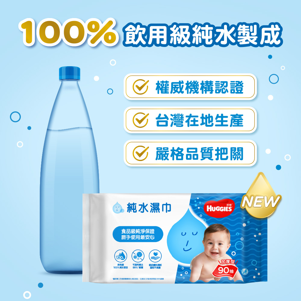 【HUGGIES 好奇】純水嬰兒濕巾 加厚型 90抽x18包-細節圖5