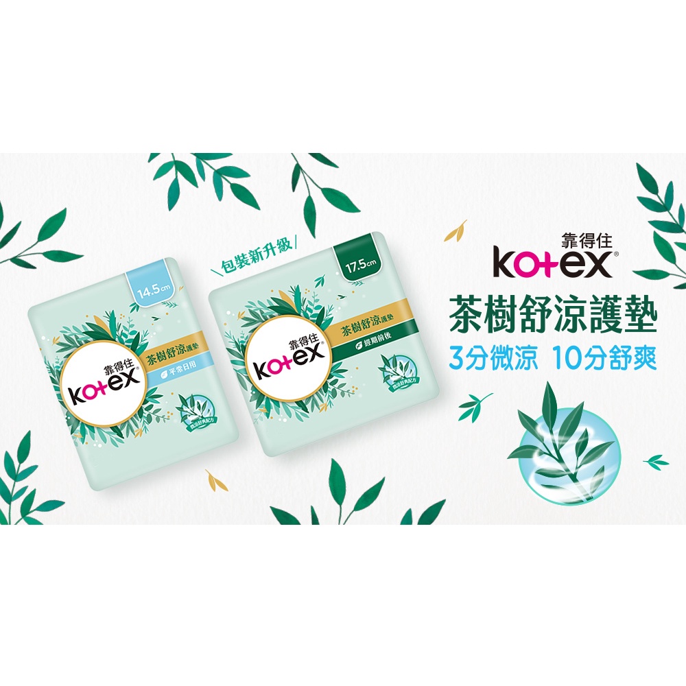 【Kotex 靠得住】茶樹舒涼護墊 涼感護墊 14.5cm/17.5cm 箱購-細節圖2