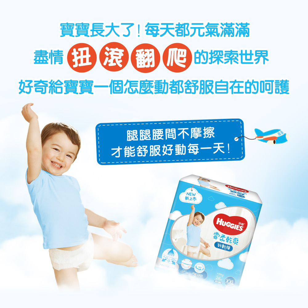 【HUGGIES 好奇】雲柔乾爽好動褲/褲型尿布  L/XL/XXL 箱購-細節圖3