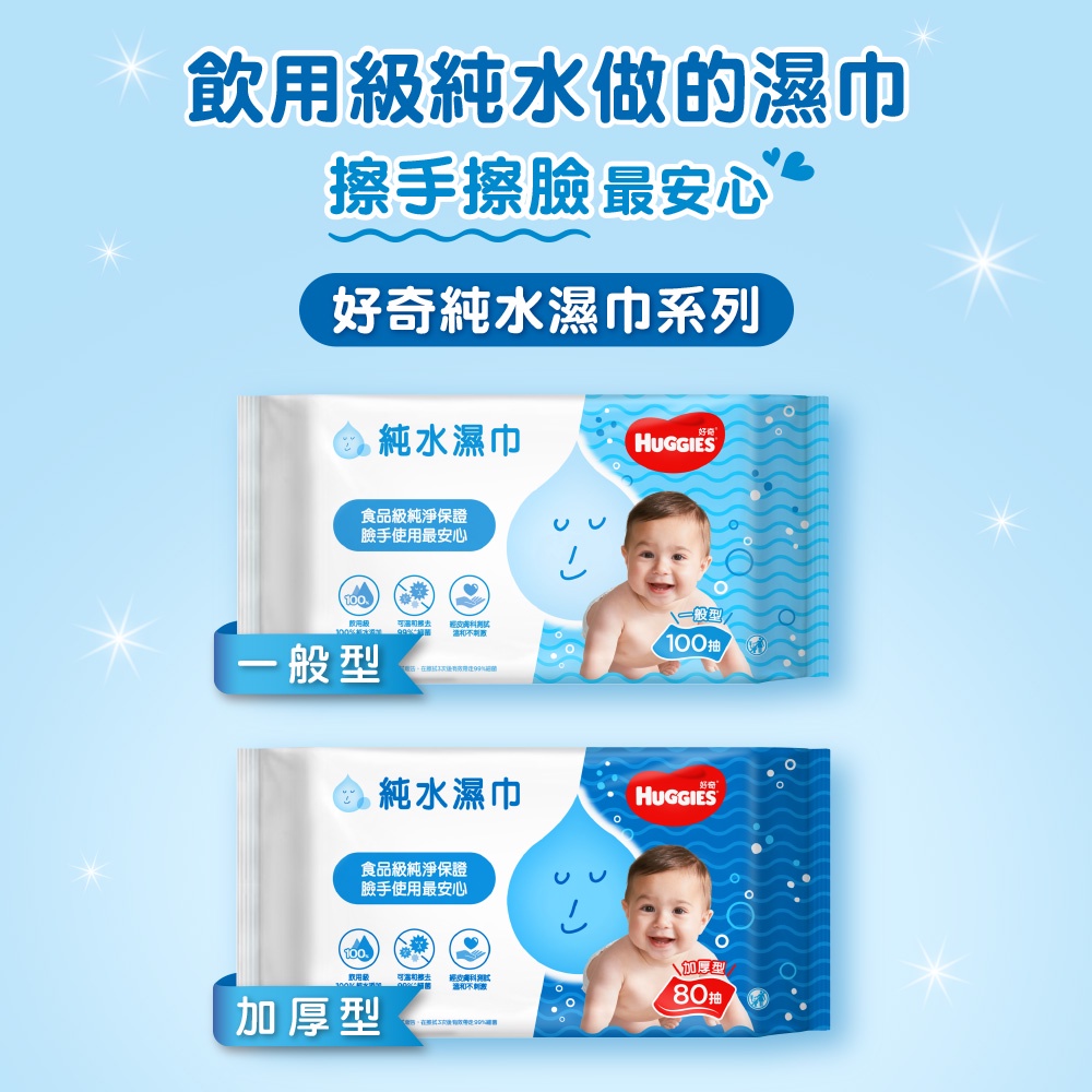 【HUGGIES 好奇】純水嬰兒濕巾 一般型 100抽x3包x6串/箱-細節圖9