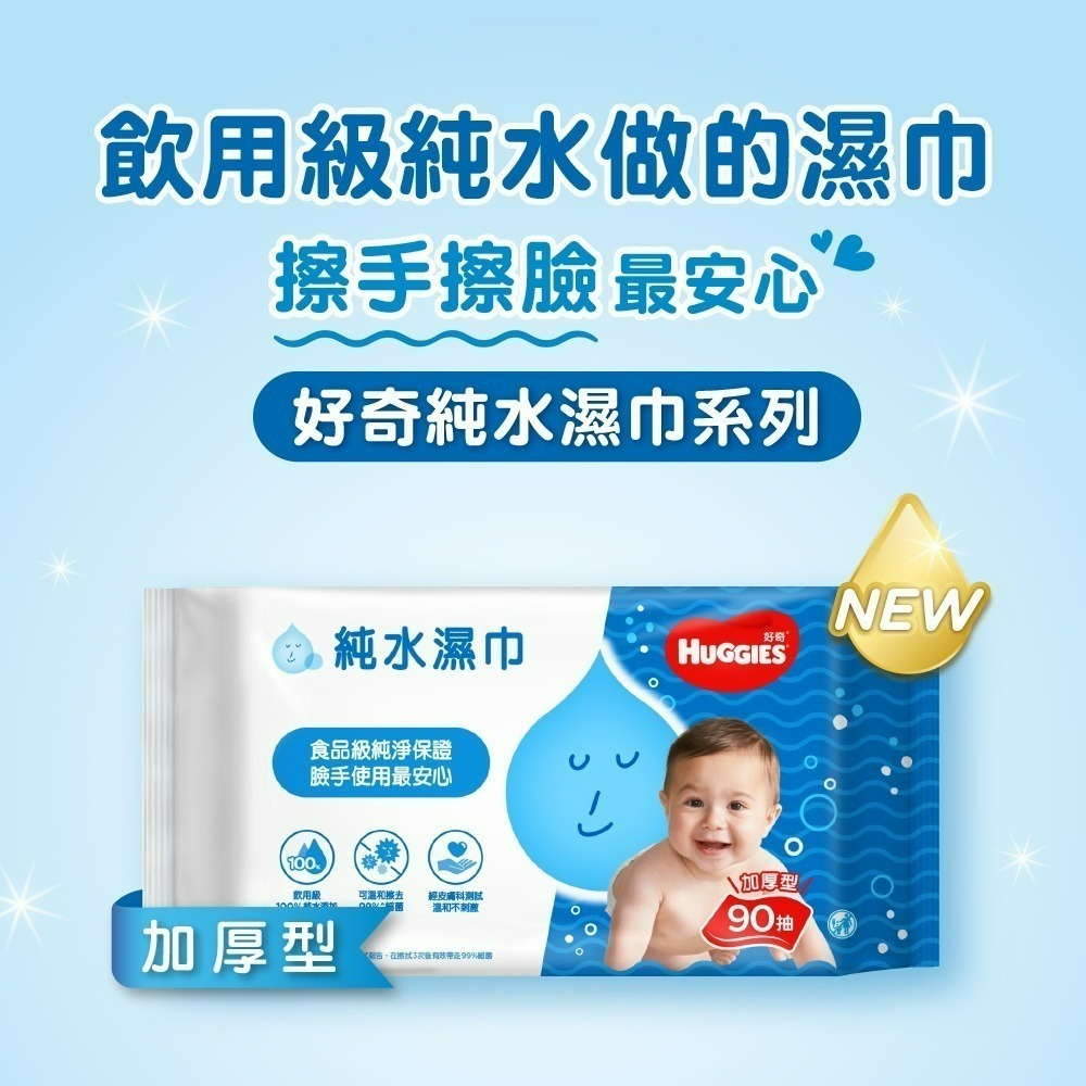 【HUGGIES 好奇】純水嬰兒濕巾 加厚型  80抽(10包/20包)  箱購-細節圖3