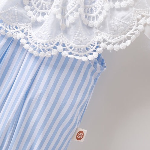 韓版嬰兒爬服2022款夏新款嬰兒連體衣寶寶包屁衣條紋蕾絲短袖哈衣-細節圖4