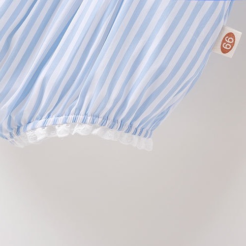 韓版嬰兒爬服2022款夏新款嬰兒連體衣寶寶包屁衣條紋蕾絲短袖哈衣-細節圖5