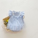 2022夏季婴幼儿女宝宝飞袖连体衣花边蝴蝶结网纱包屁哈衣裙爬爬服-規格圖2