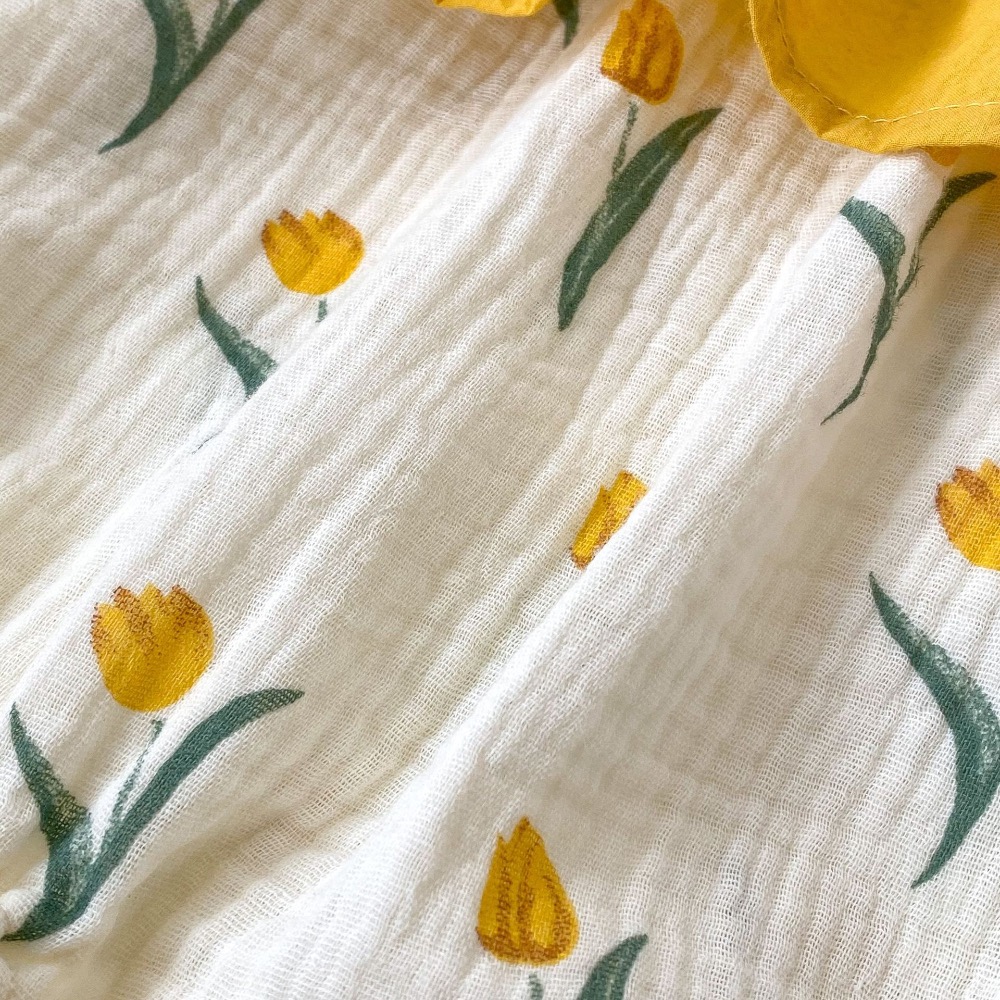 INS夏季新款婴幼儿清凉无袖吊带哈衣爬服女宝宝郁金香印花包屁衣-細節圖4