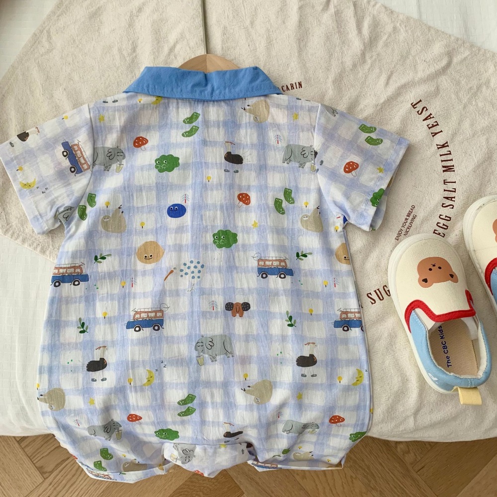 0-2歲夏男寶寶可愛小熊格子爬服嬰兒夏裝-細節圖5