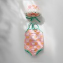 ins韓版女童寶寶花朵帶帽連體泳衣新生兒比基尼分體泳衣三件套-規格圖2