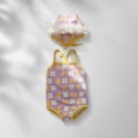 ins韓版女童寶寶花朵帶帽連體泳衣新生兒比基尼分體泳衣三件套-規格圖2