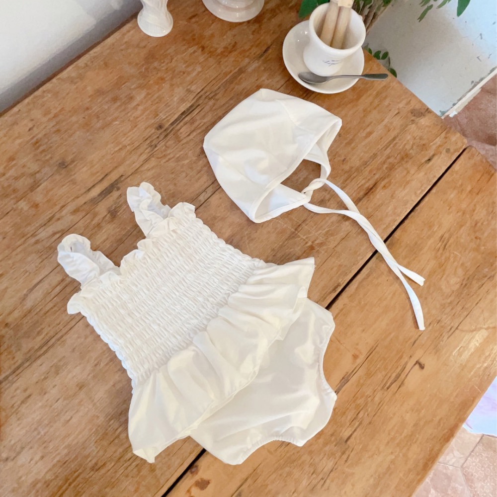 ins韓版女童寶寶吊帶純色比基尼泳衣分體泳衣三件套時尚泳衣裙-細節圖5