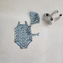 韓版女童新生兒吊帶連體泳衣ins嬰幼兒寶寶印花帶帽連體三角泳衣-規格圖3