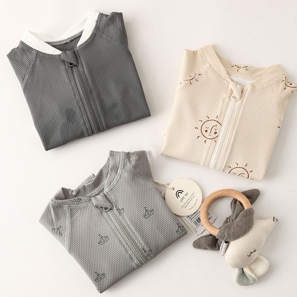 2023新款quincy mae春夏季嬰幼兒男女童寶寶短袖速乾印花連體泳-細節圖2