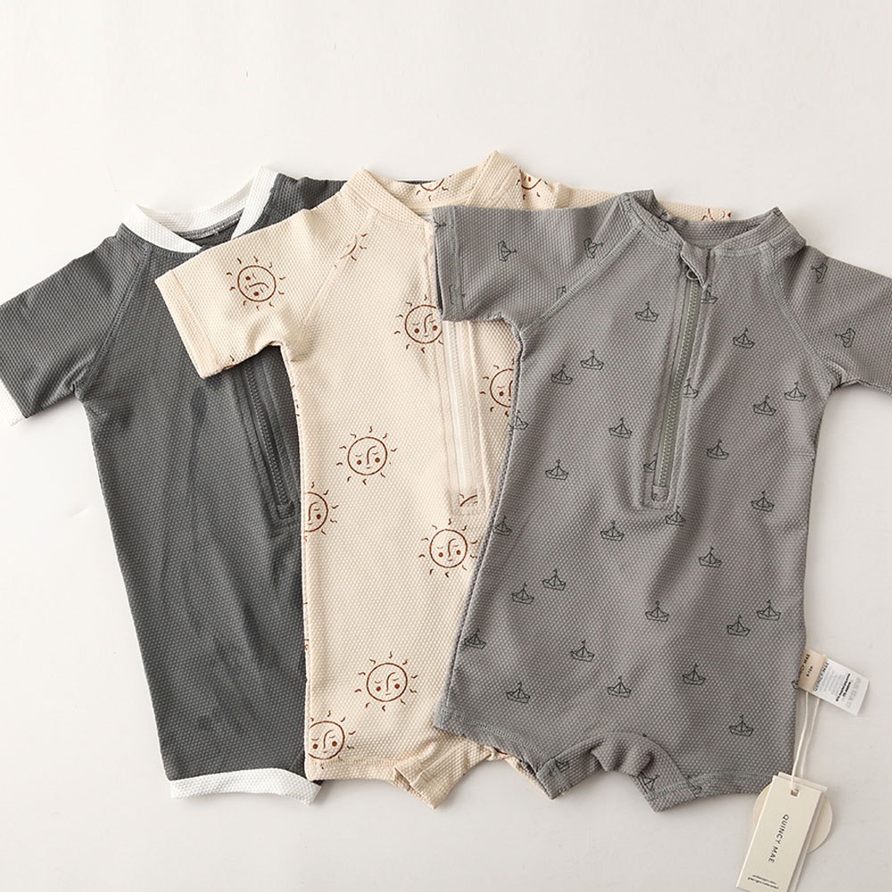 2023新款quincy mae春夏季嬰幼兒男女童寶寶短袖速乾印花連體泳-細節圖3