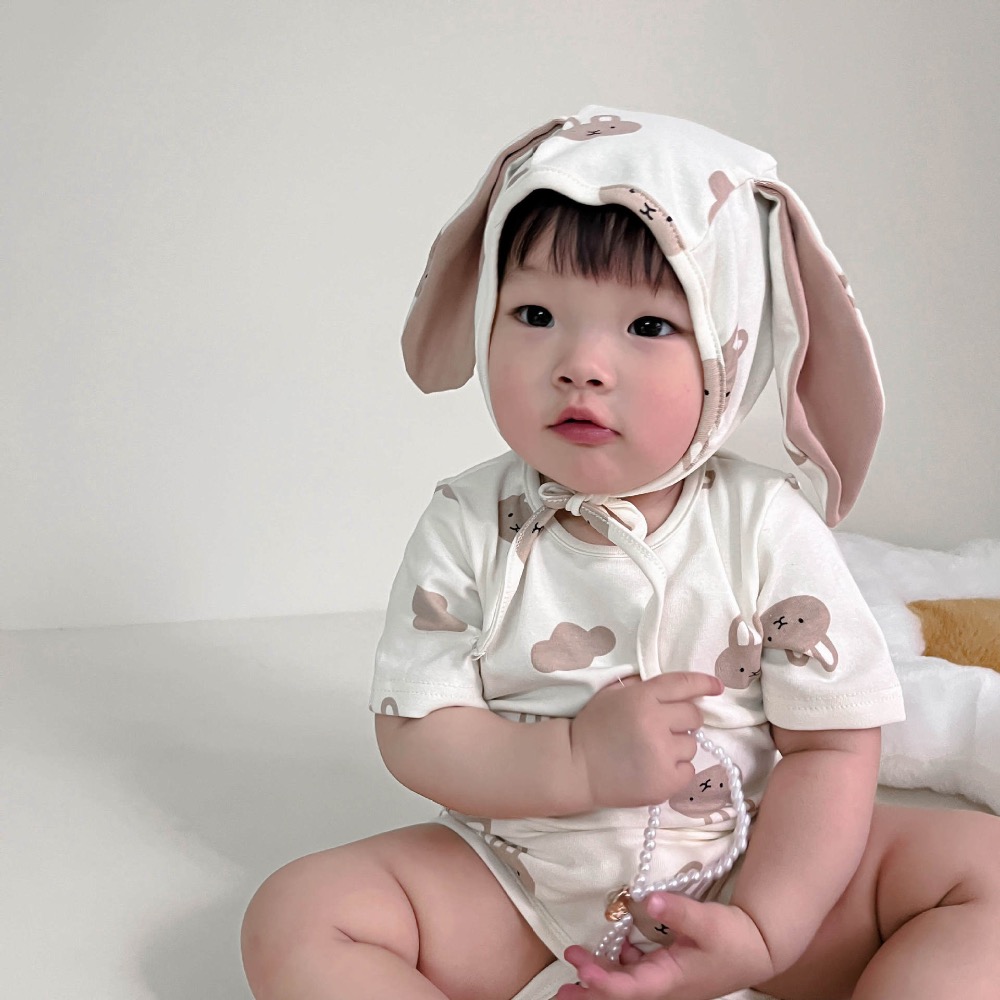 2023夏季新款ins韩版儿童连体衣小兔子满印婴儿包屁衣宝宝哈衣套装-細節圖2