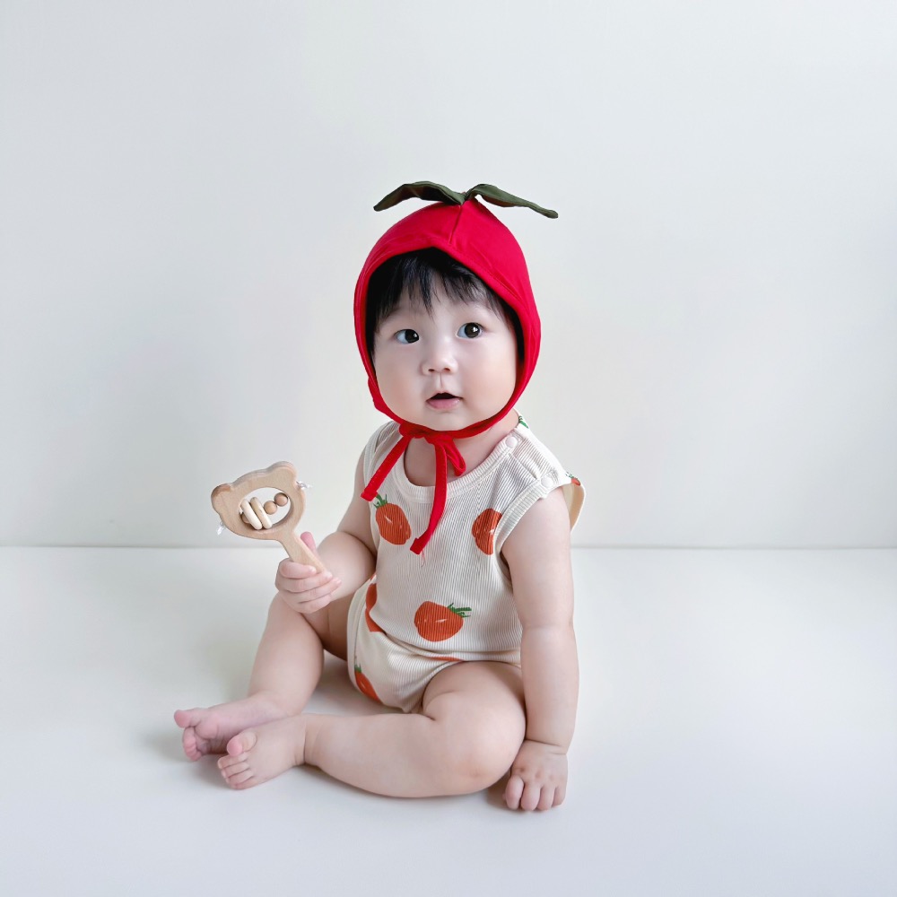 23夏新款嬰兒連體衣ins款韓版番茄印花造型哈衣寶寶包屁衣套裝-細節圖5