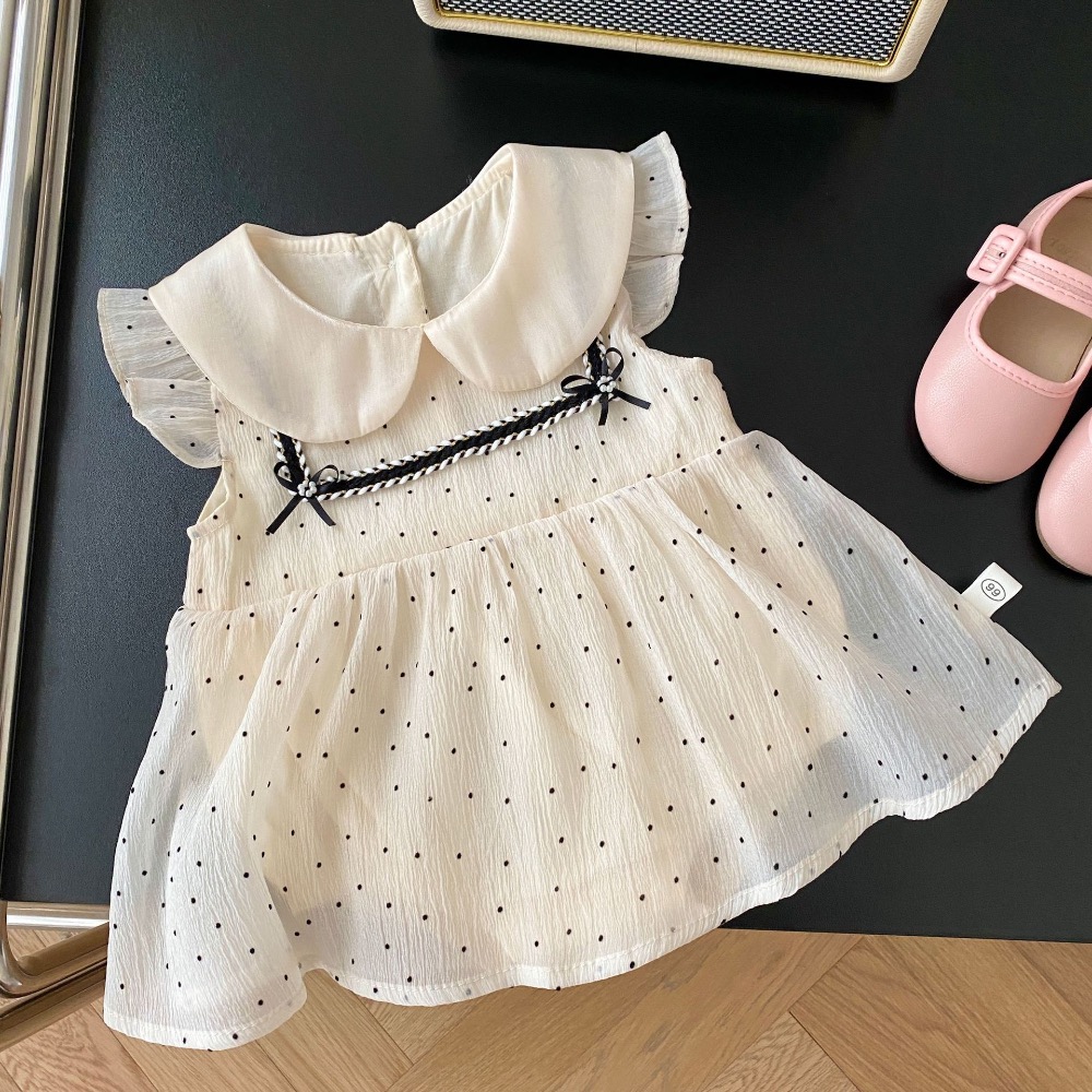 嬰兒波點包屁裙 0-2歲夏季女寶寶韓版娃娃領包屁衣週歲禮服-細節圖2
